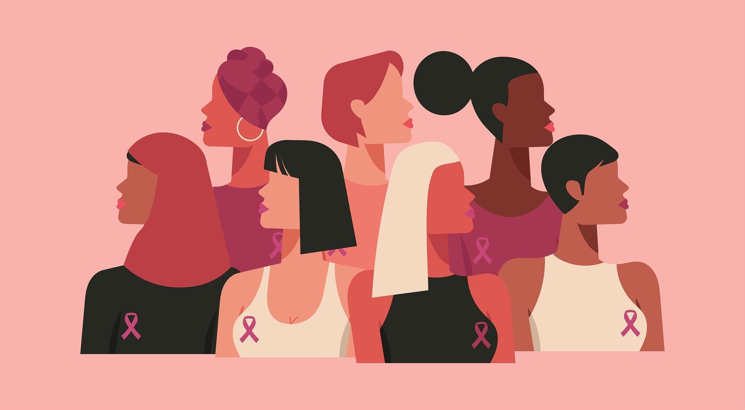 An illustration of women of multiple ethnicities wearing pink ribbons for breast cancer awareness. Explore 30 inspiring breast cancer awareness quotes for hope and healing.