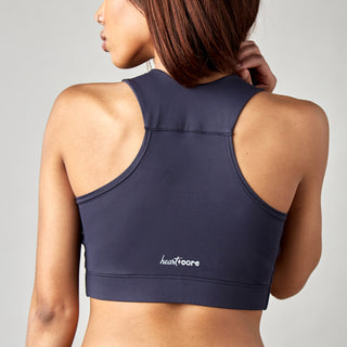Back view of black Serena Bra for post-surgery recovery, showing racerback design.